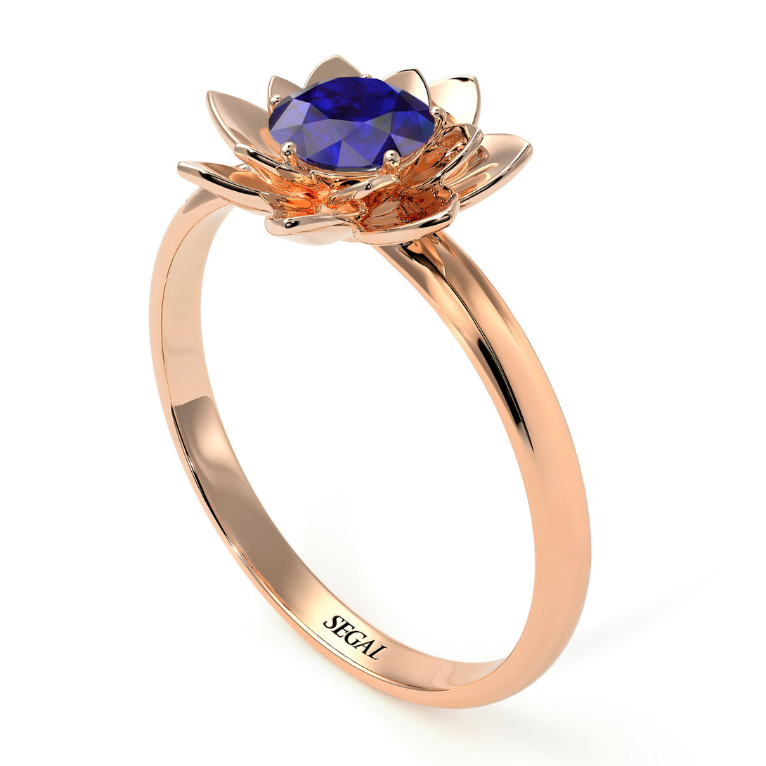 Lotus Flower Solitaire Sapphire Ring - Lotus no. 14